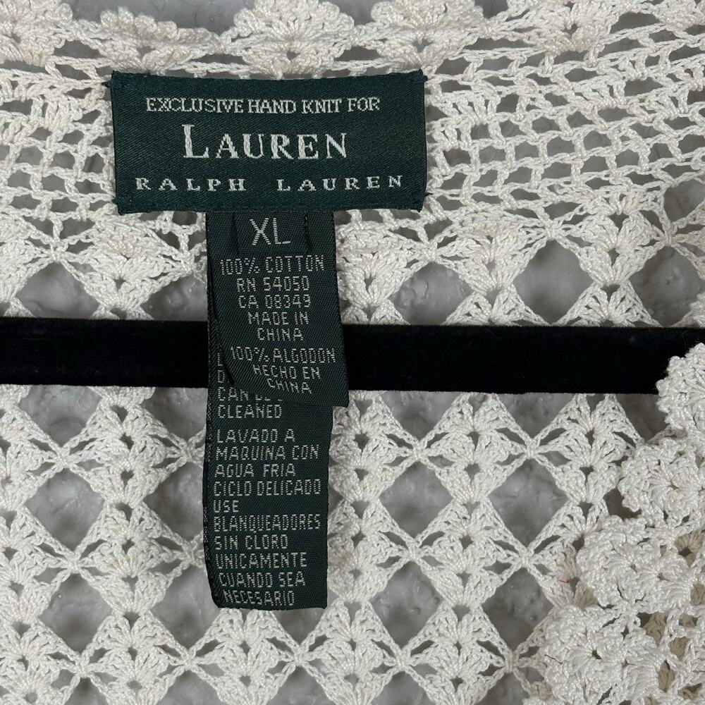 Vtg Y2K Lauren Ralph Lauren Women’s Cardigan Hand Knit Cottagecore Ivory Size XL - Picture 4 of 4